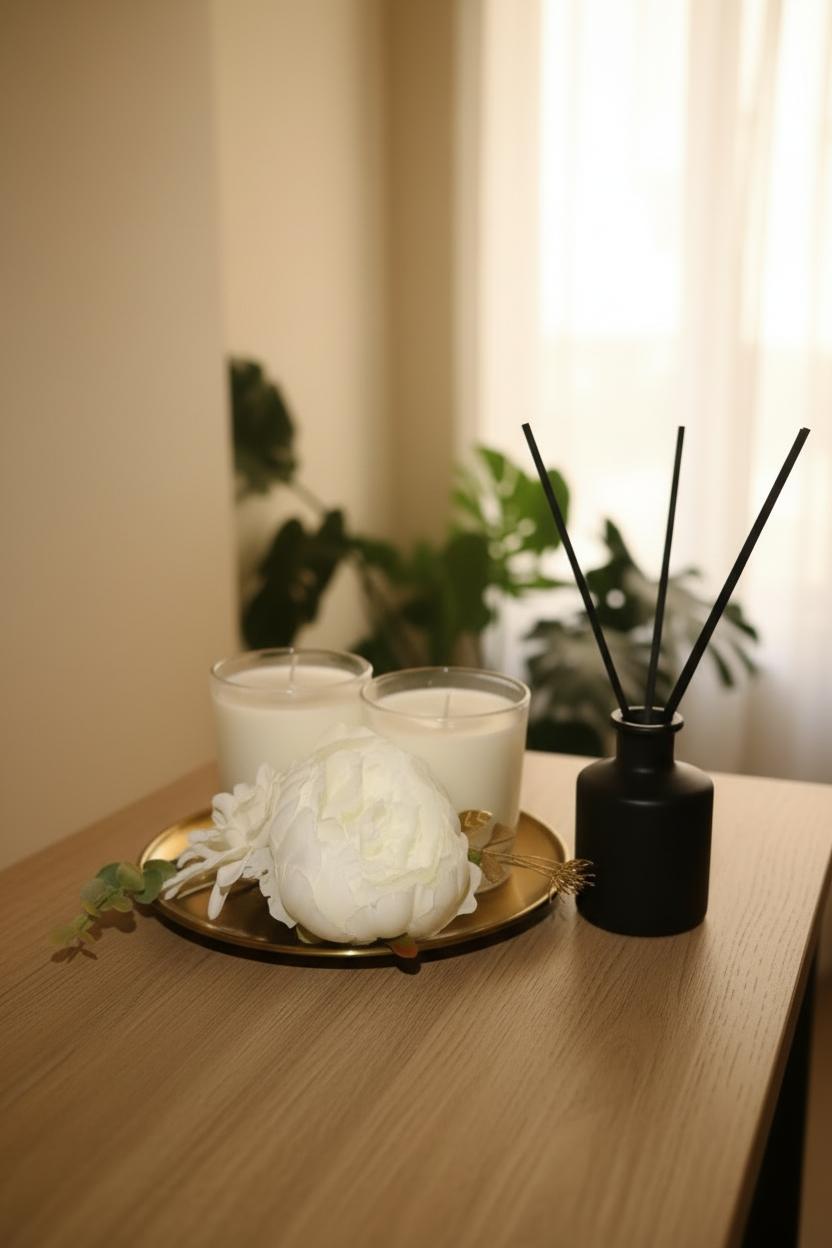 Seductive Candles Light Wood Surface